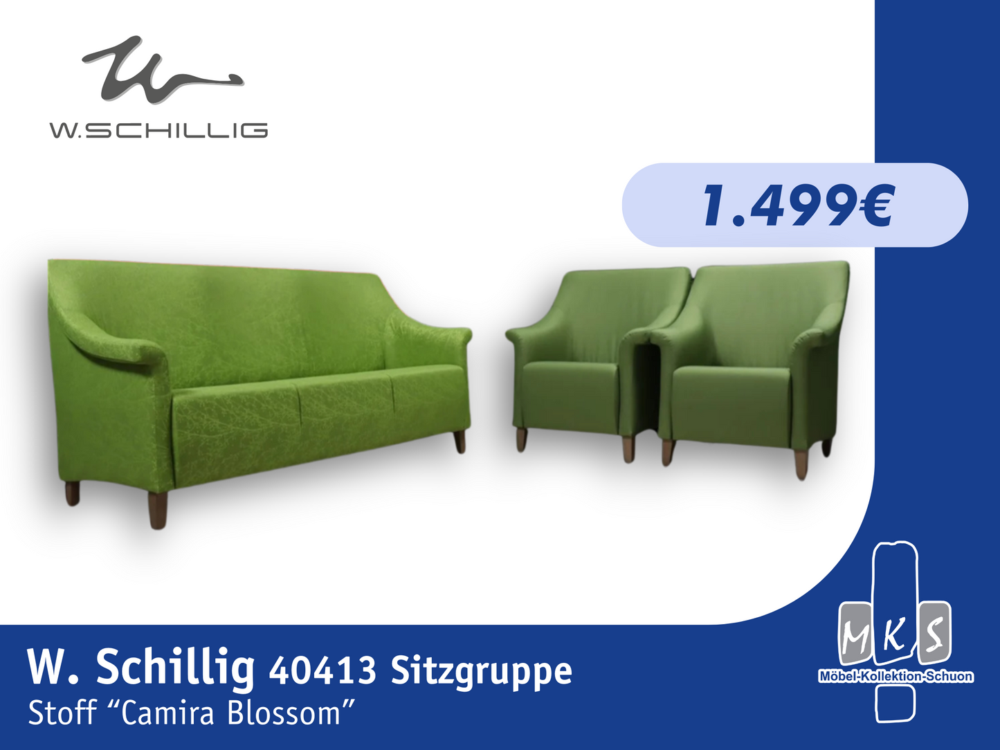 Sofagruppe W.SCHILLIG 40413 mit 2 Sesseln – Elegantes Sofa & Sessel Set in Camira Blossom Stoff für höchsten Sitzkomfort
