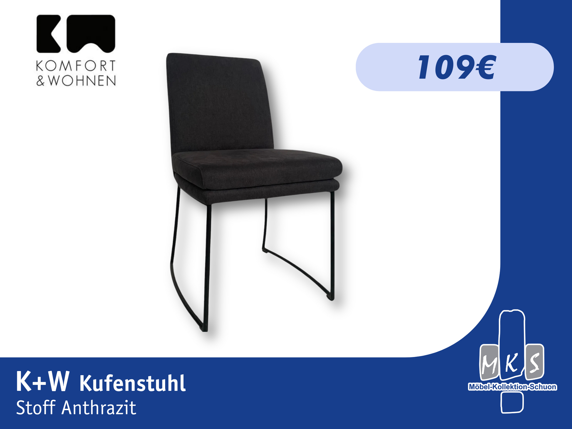 Stuhl K+W Kufenstuhl - Gestell Schwarz Matt, Stoff Anthrazit | Fotomuster | Exklusiver-Designstuhl