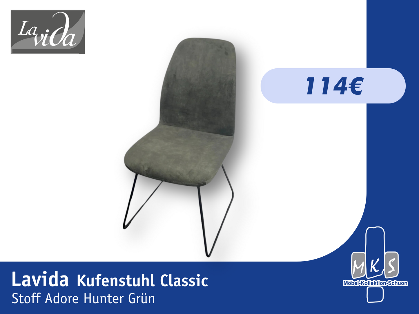 Stuhl Lavida Rocco Kufenstuhl Classic – Eleganter Stoffstuhl in Adore Hunter Grün