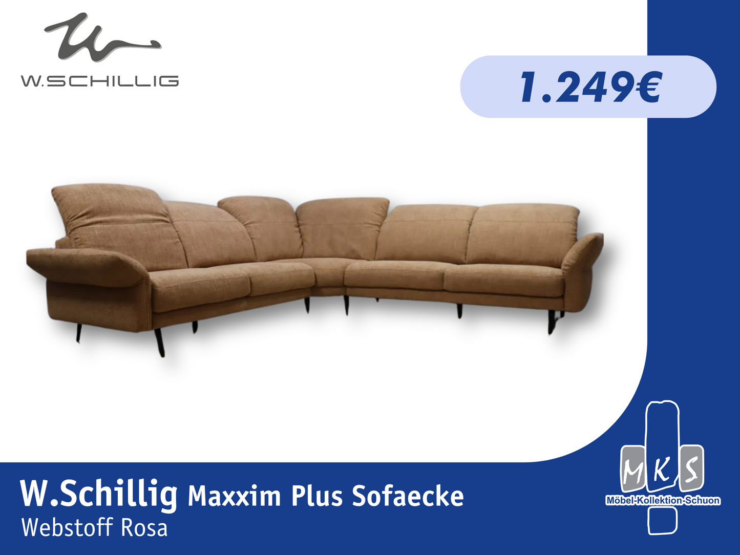 Sofaecke W.Schillig 12522 Maxxim Plus Große Sofaecke 305x320 cm – Webstoff in Rosa mit 6 Kopfstützen