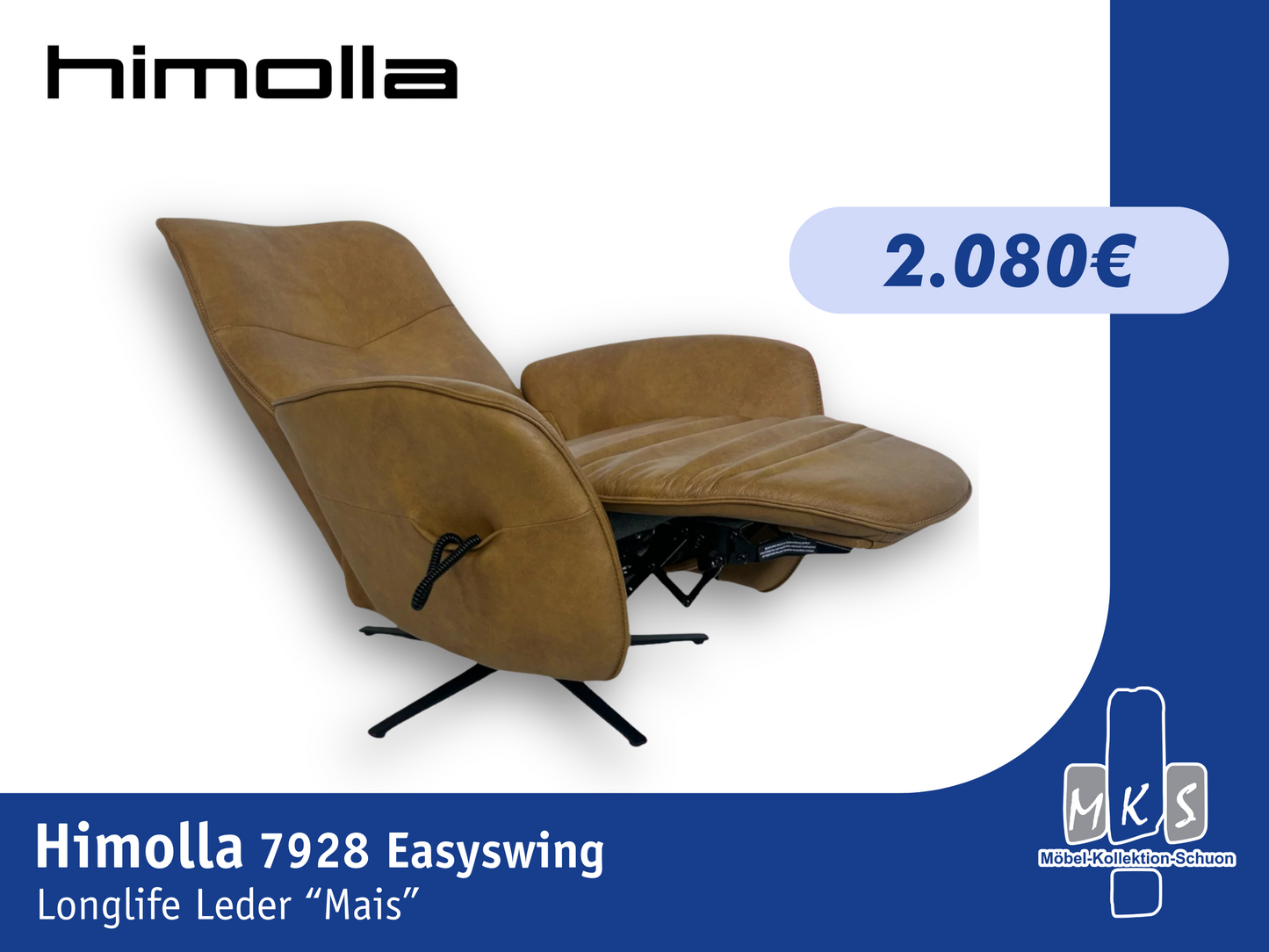 Sessel Himolla 7928 Relaxsessel elektrisch – 2-motorig, mit elektrischer Kopfteilverstellung Longlife Leder Eleganza Mais
