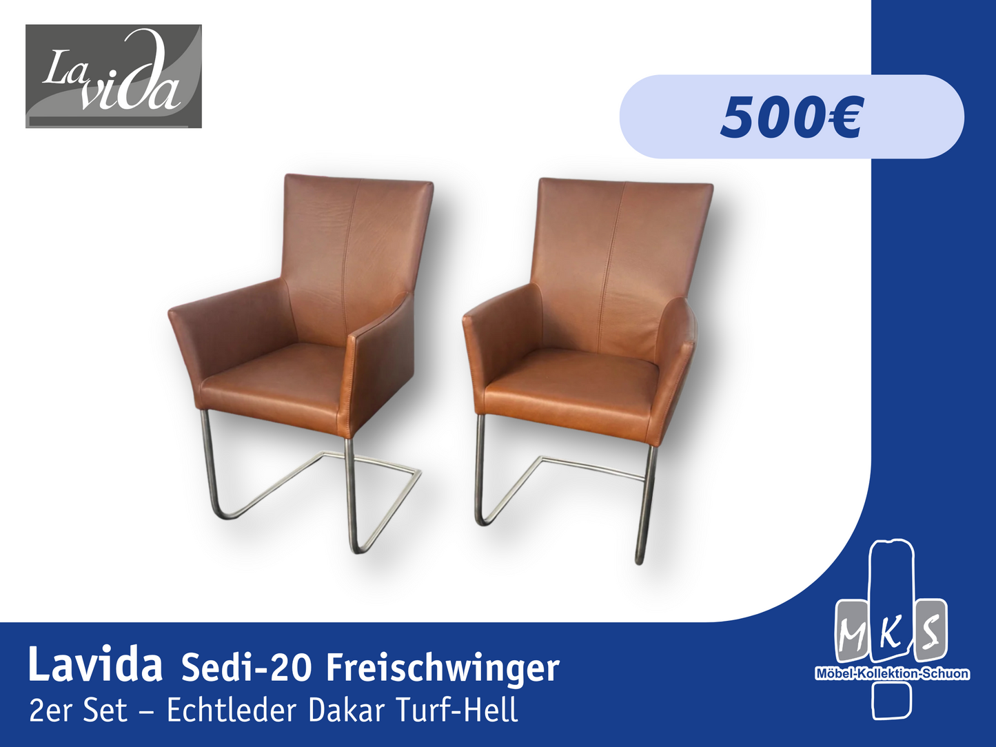 Stuhl Lavida Sedi-20 Freischwinger 2er Stuhl-Set – Echtleder Dakar Turf-Hell