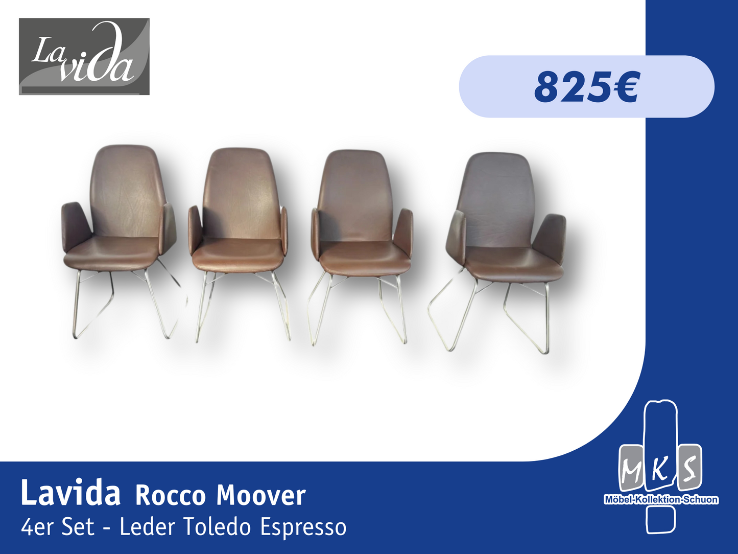 Stuhl Lavida Rocco Moover Kufensessel 4er Set – Leder Toledo Espresso