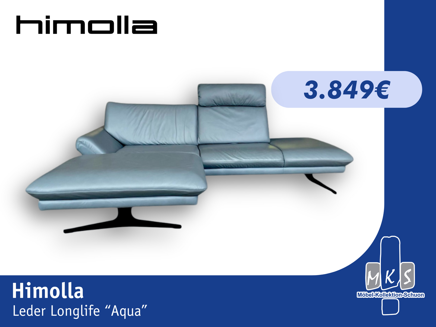 Ecksofa Himolla Aranca 1918 aus Longlife Leder Aqua