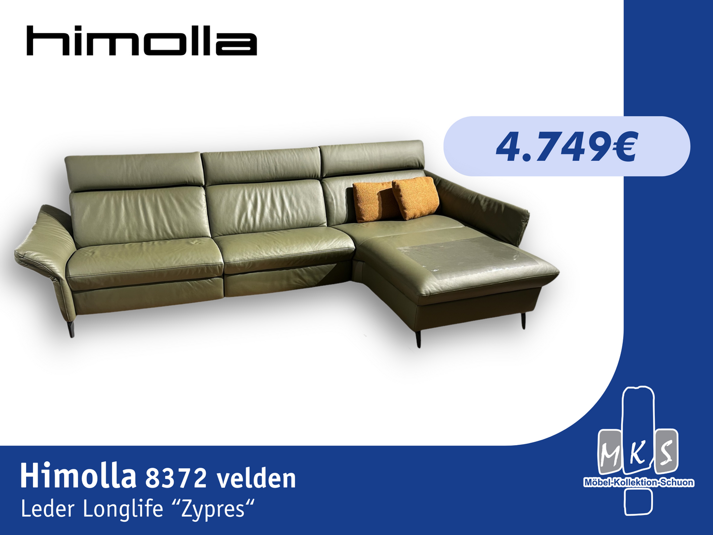 Ecksofa Himolla Velden 8372 – Wallfree & Herz-Waage Funktion, elektrisch, Longlife Leder Rustika 24 Zypres