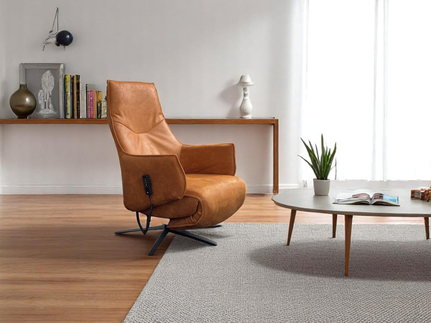 Sessel Himolla 7162 S Lounger – Elektrischer Relaxsessel mit 2 Motoren in Lederoptik 13 Nevada Cognac
