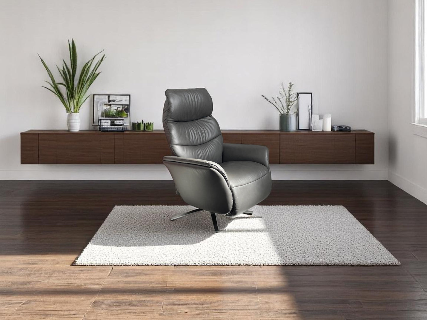Sessel Himolla 8951 Easyswing Relaxsessel manuell – Echtleder Soft 31 Moor, ergonomisch & drehbar mit Sternfuß aus Edelstahl