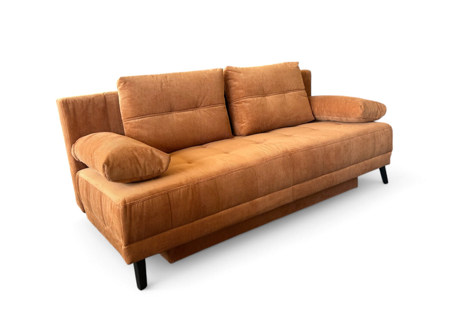 Schlafsofa LIAM – Cordstoff Kupfer – 195 cm breit – modernes Sofa mit Schlaffunktion & Bettkasten