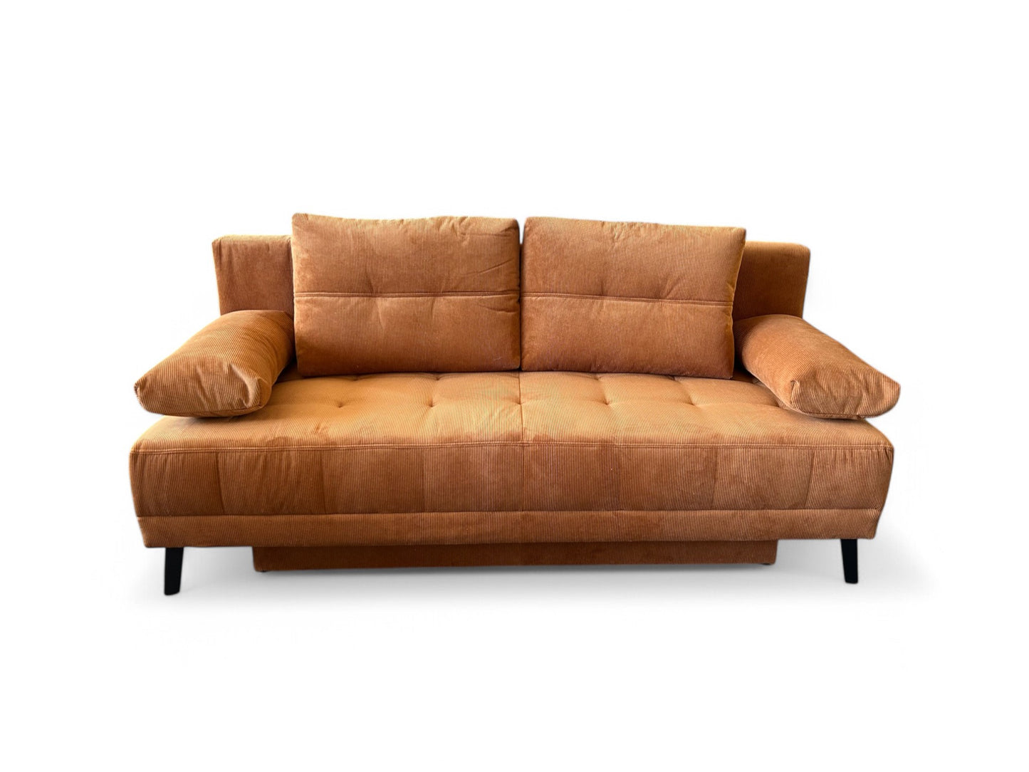 Schlafsofa LIAM – Cordstoff Kupfer – 195 cm breit – modernes Sofa mit Schlaffunktion & Bettkasten