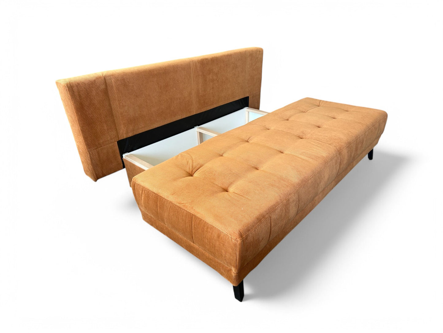Schlafsofa LIAM – Cordstoff Kupfer – 195 cm breit – modernes Sofa mit Schlaffunktion & Bettkasten