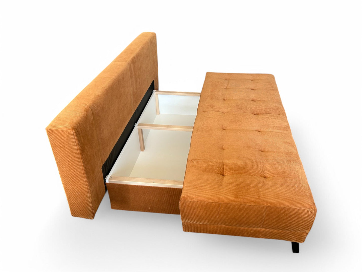 Schlafsofa LIAM – Cordstoff Kupfer – 195 cm breit – modernes Sofa mit Schlaffunktion & Bettkasten