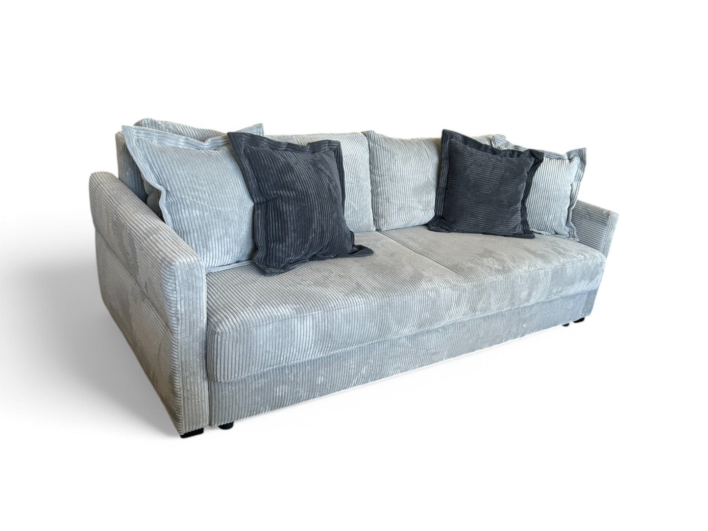 Schlafsofa LINETT – Cordstoff Grau – 220 cm breit – modernes Sofa mit Schlaffunktion & Bettkasten
