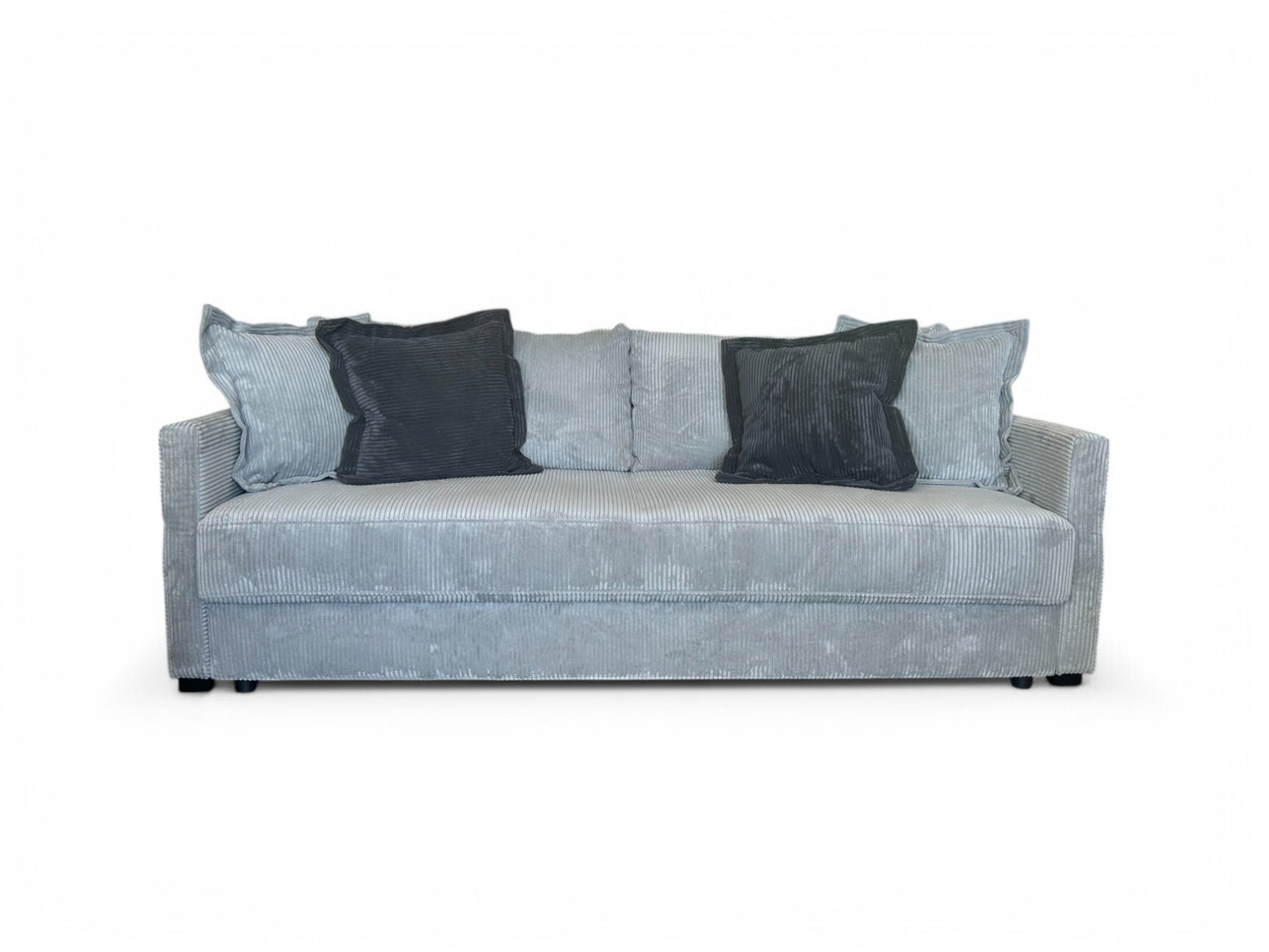 Schlafsofa LINETT – Cordstoff Grau – 220 cm breit – modernes Sofa mit Schlaffunktion & Bettkasten