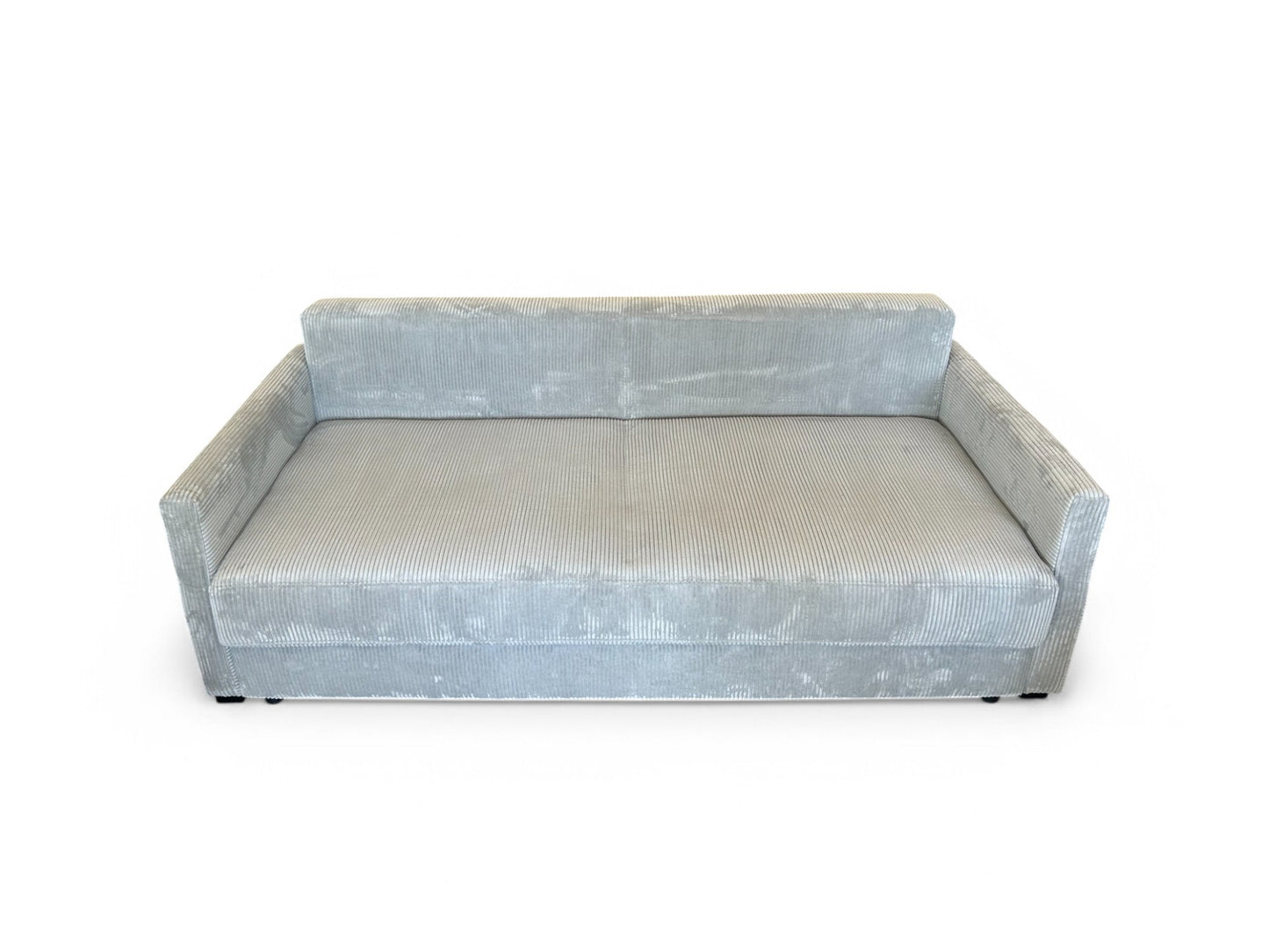 Schlafsofa LINETT – Cordstoff Grau – 220 cm breit – modernes Sofa mit Schlaffunktion & Bettkasten