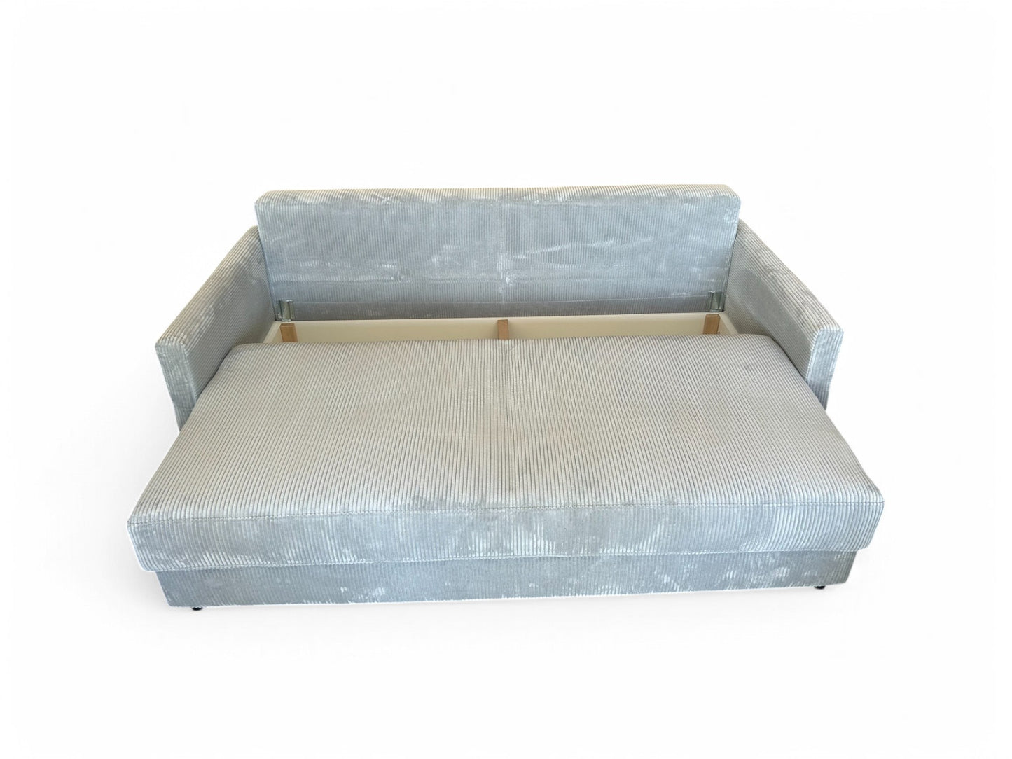 Schlafsofa LINETT – Cordstoff Grau – 220 cm breit – modernes Sofa mit Schlaffunktion & Bettkasten