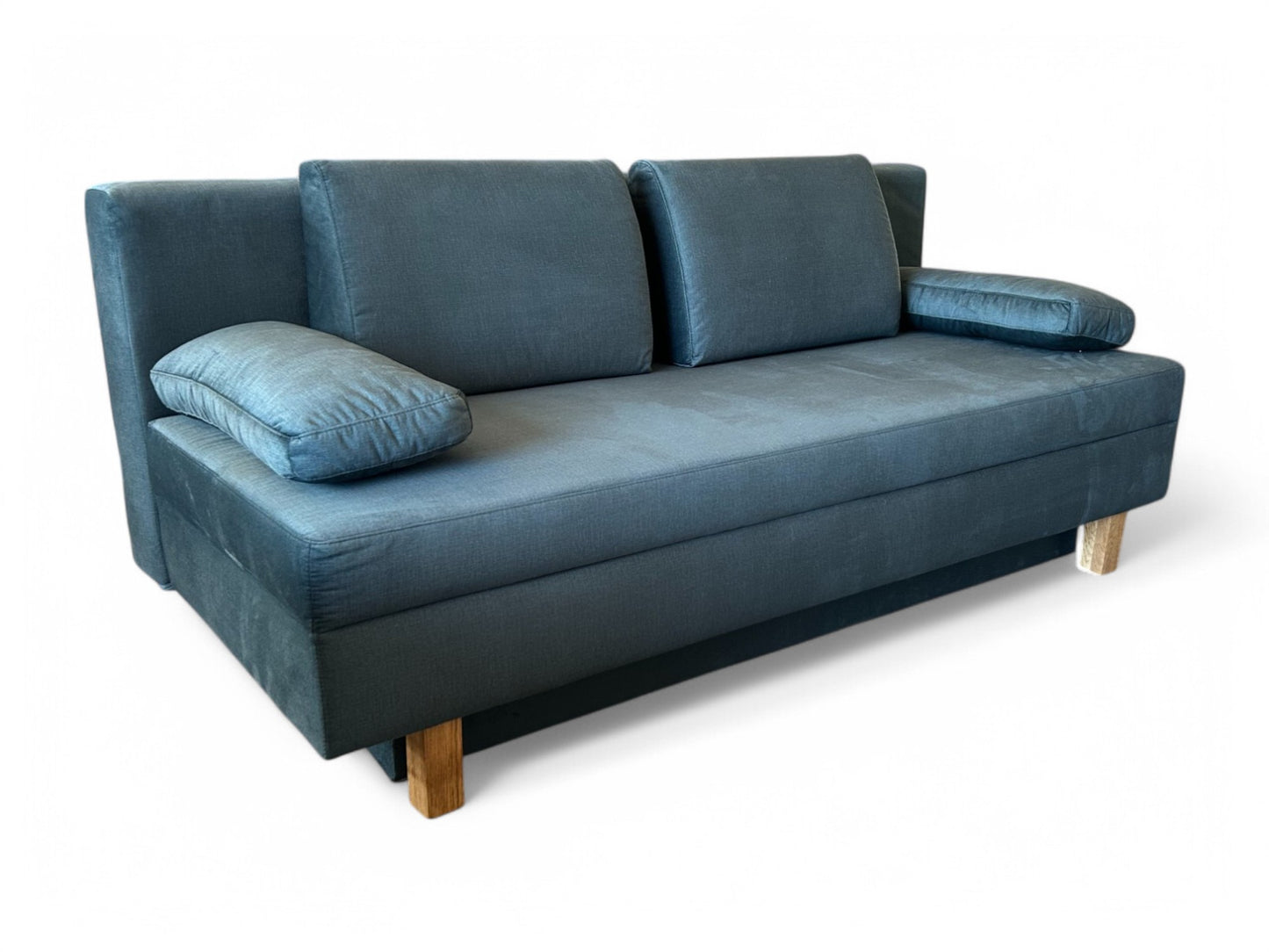 Schlafsofa TINO.A – Velourstoff in Petrol – 200 cm – modernes Sofa mit Schlaffunktion & Bettkasten