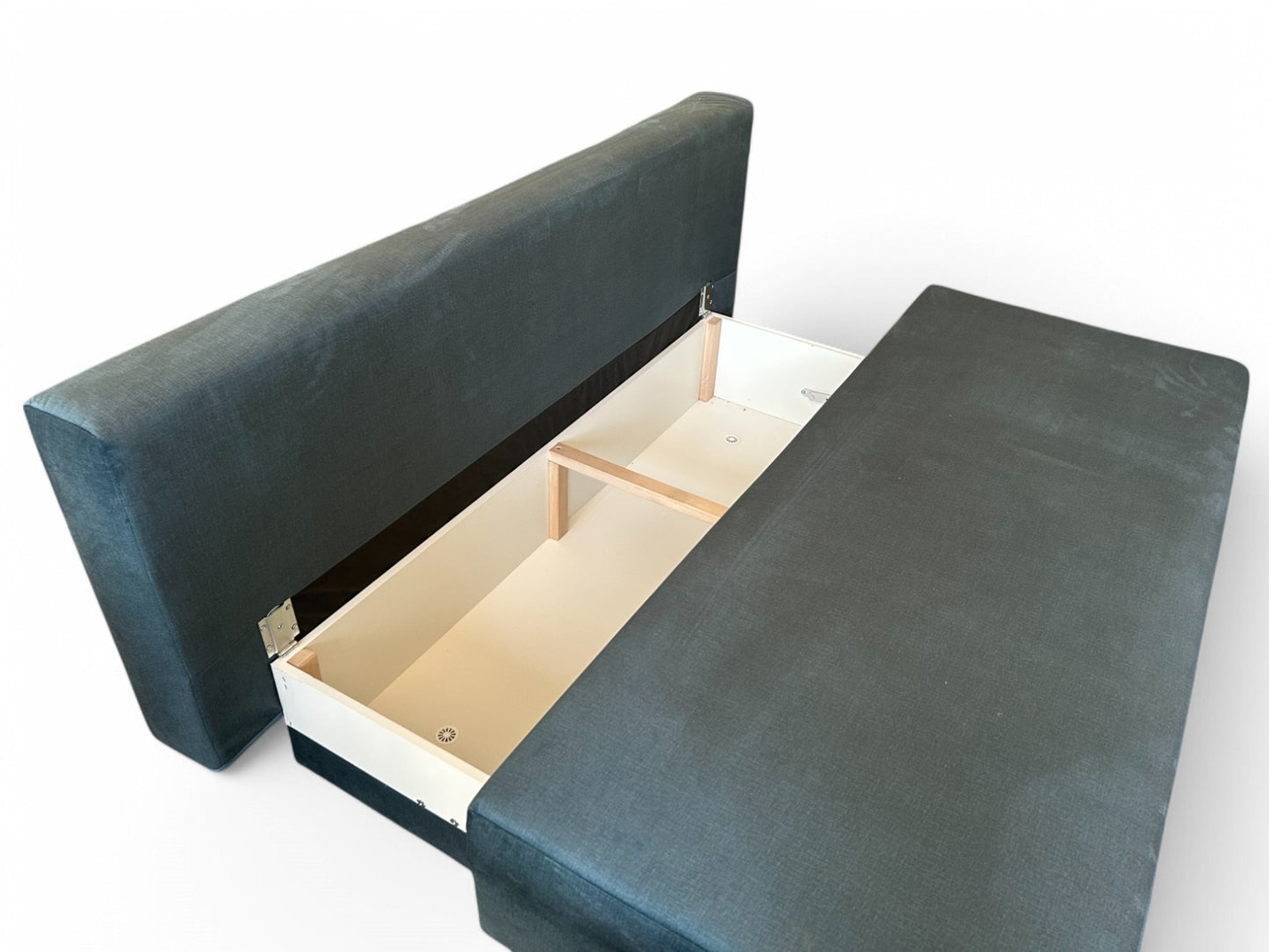 Schlafsofa TINO.A – Velourstoff in Petrol – 200 cm – modernes Sofa mit Schlaffunktion & Bettkasten