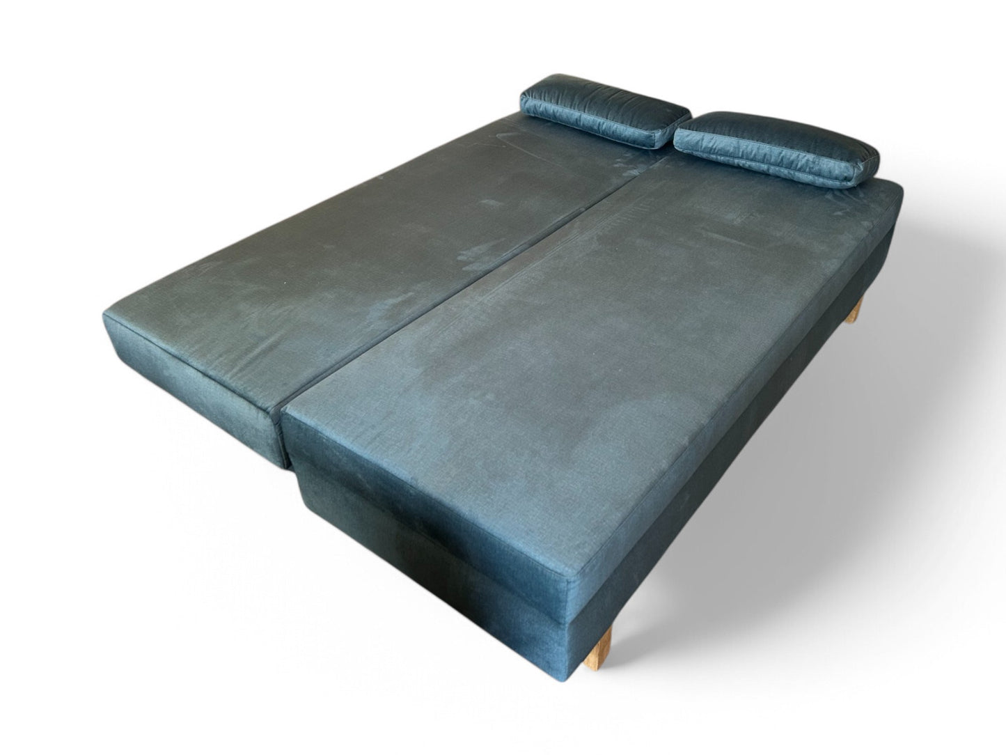 Schlafsofa TINO.A – Velourstoff in Petrol – 200 cm – modernes Sofa mit Schlaffunktion & Bettkasten