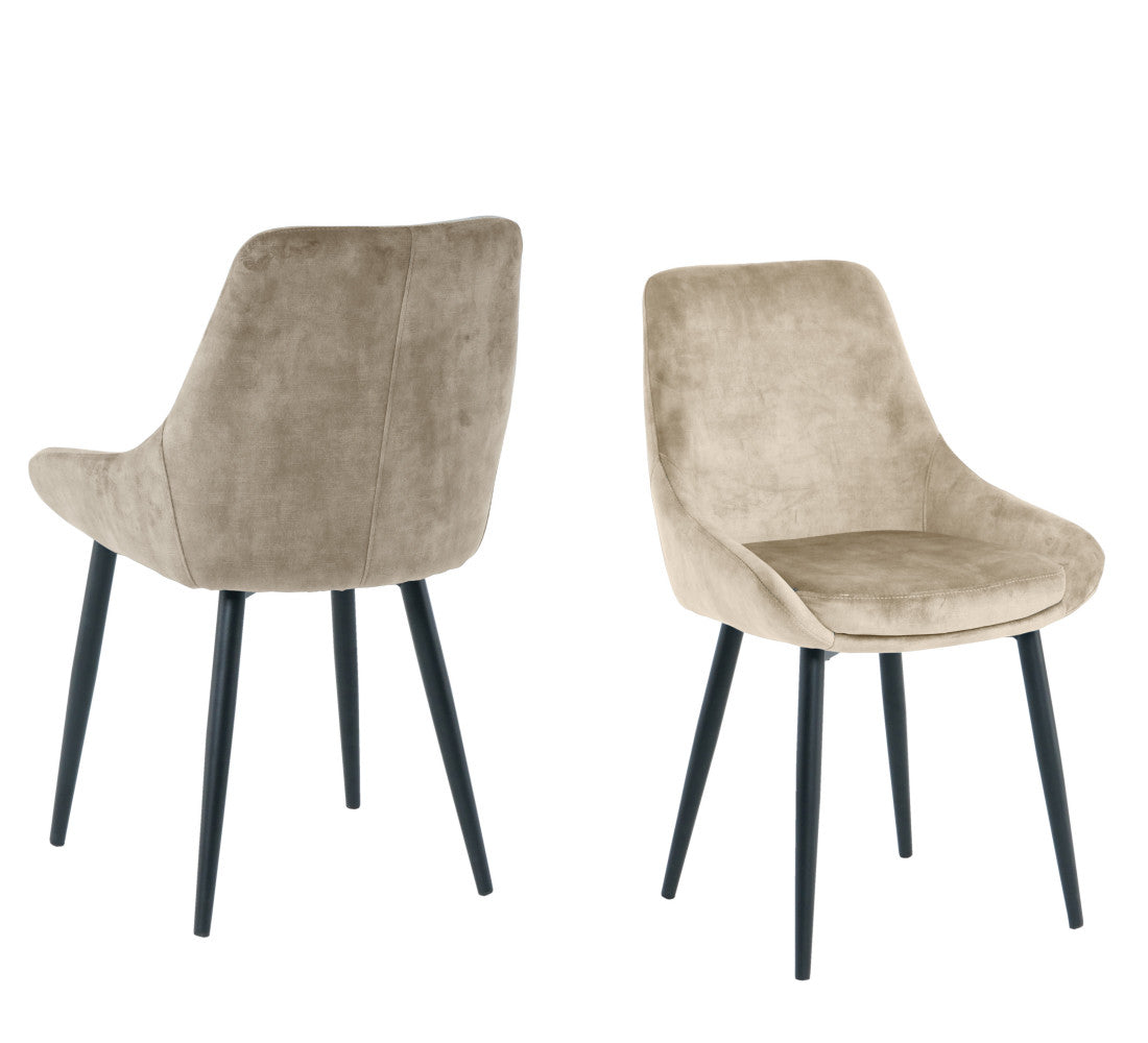 Esszimmerstuhl 2er-Set  – Samtbezug & schwarze Metallbeine