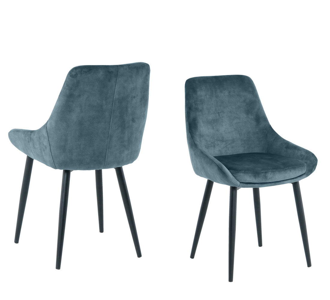 Esszimmerstuhl 2er-Set  – Samtbezug & schwarze Metallbeine