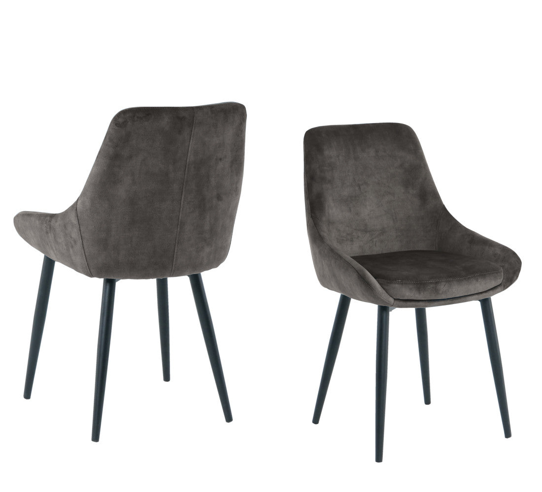 Esszimmerstuhl 2er-Set  – Samtbezug & schwarze Metallbeine
