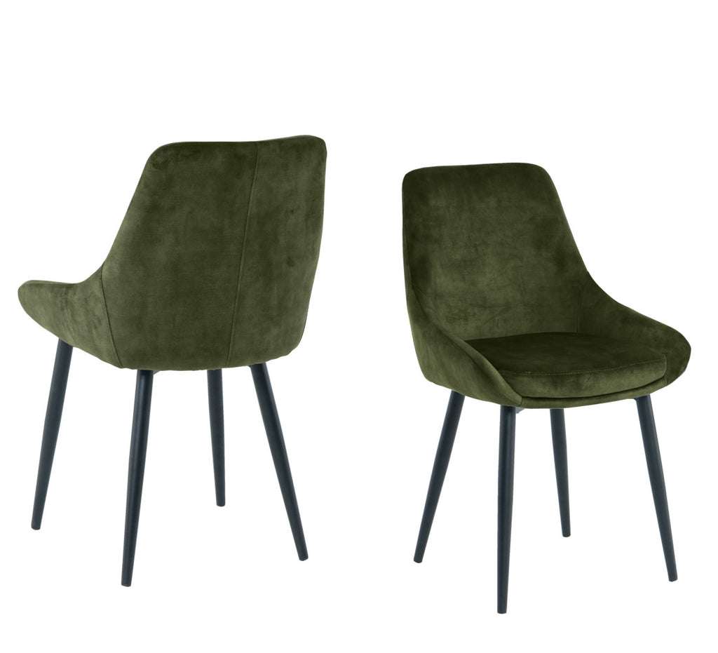 Esszimmerstuhl 2er-Set  – Samtbezug & schwarze Metallbeine