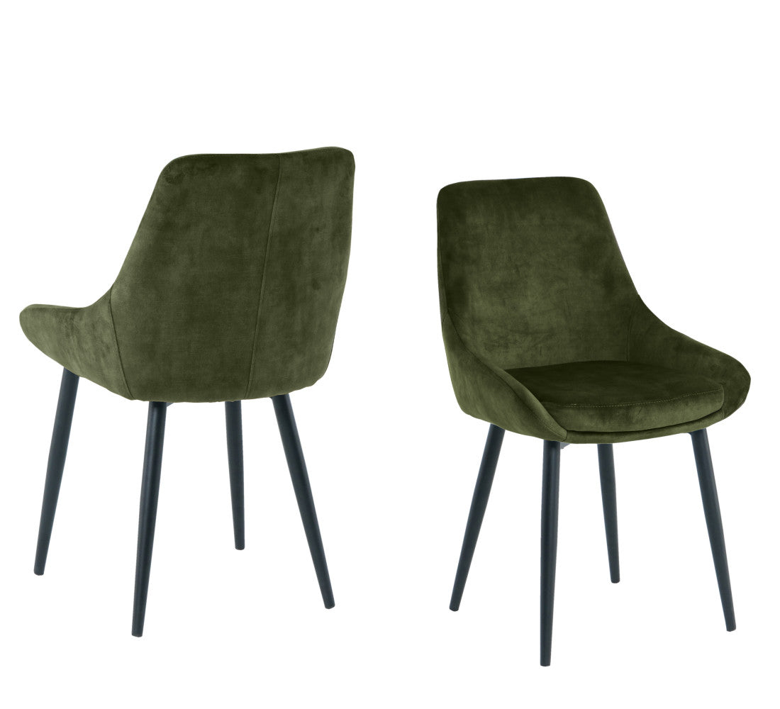 Esszimmerstuhl 2er-Set  – Samtbezug & schwarze Metallbeine