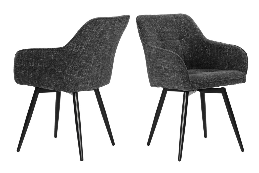 Armlehnstühle 2er-Set 360° Drehfunktion – Strukturstoff & Metallgestell