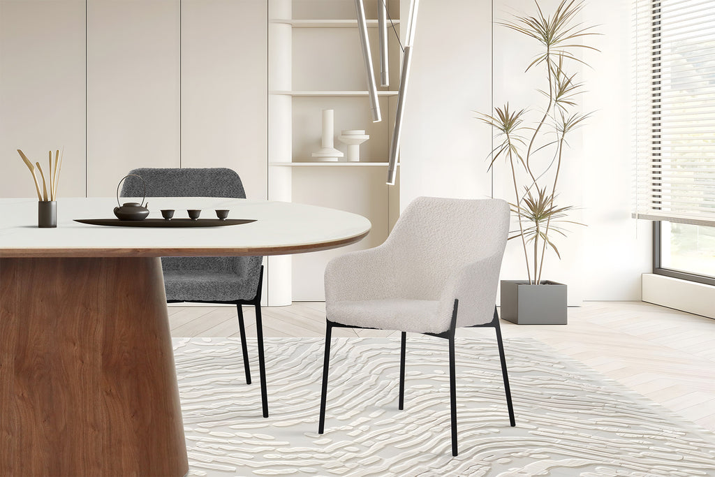 Armlehnstuhl 2er-Set mit Bouclé-Bezug – Gestell mattschwarz