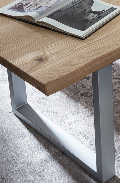 Esstisch Wildeiche massiv mit Baumkante - Metallgestell Silber