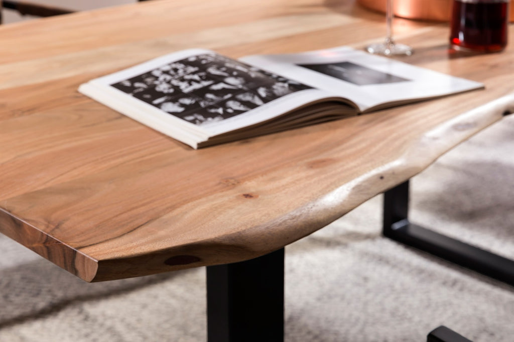 Esstisch Akazie massiv mit Baumkante – Stahlgestell antikschwarz