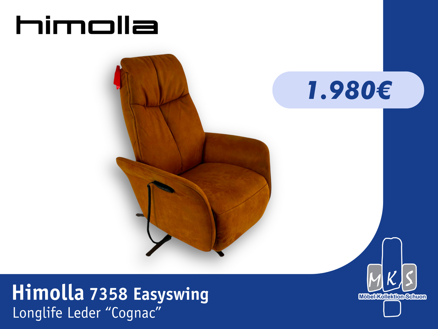 Sessel Himolla 7358 Easy-Swing Relaxsessel 1-motorig mit Aufstehhilfe, Microfaser Nevada Cognac