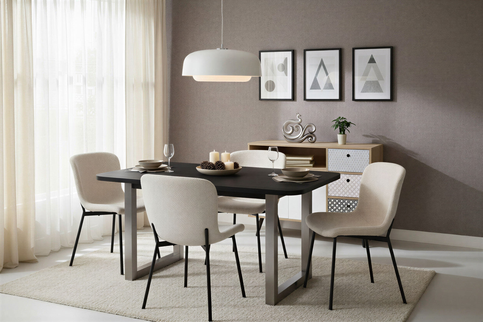 Esszimmerstühle 2er Set Bouclébezug - Gestell Metall schwarz