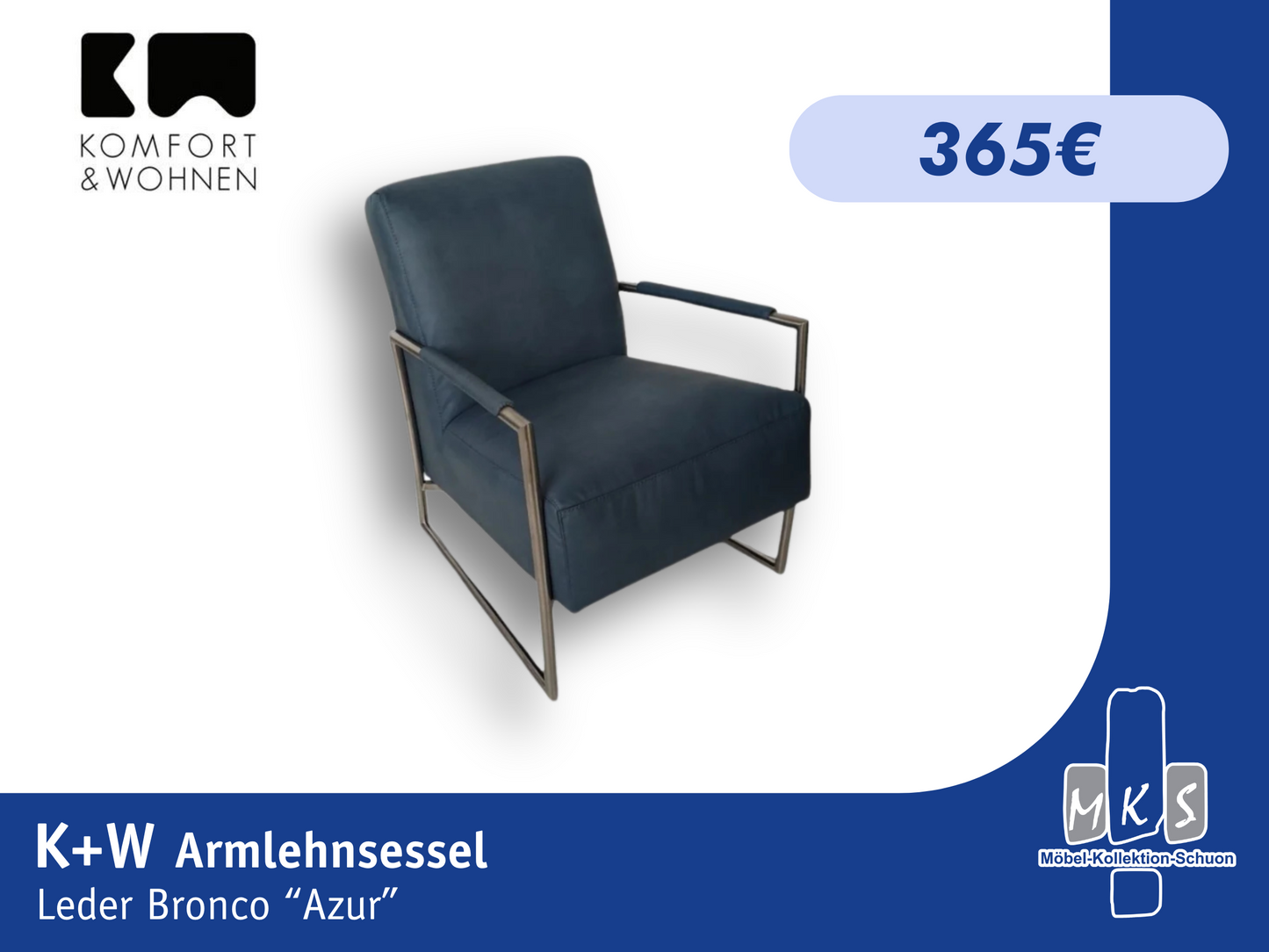 Sessel K+W 7400 Armlehnsessel - Stilvoller Sessel,  Leder Bronco Azur