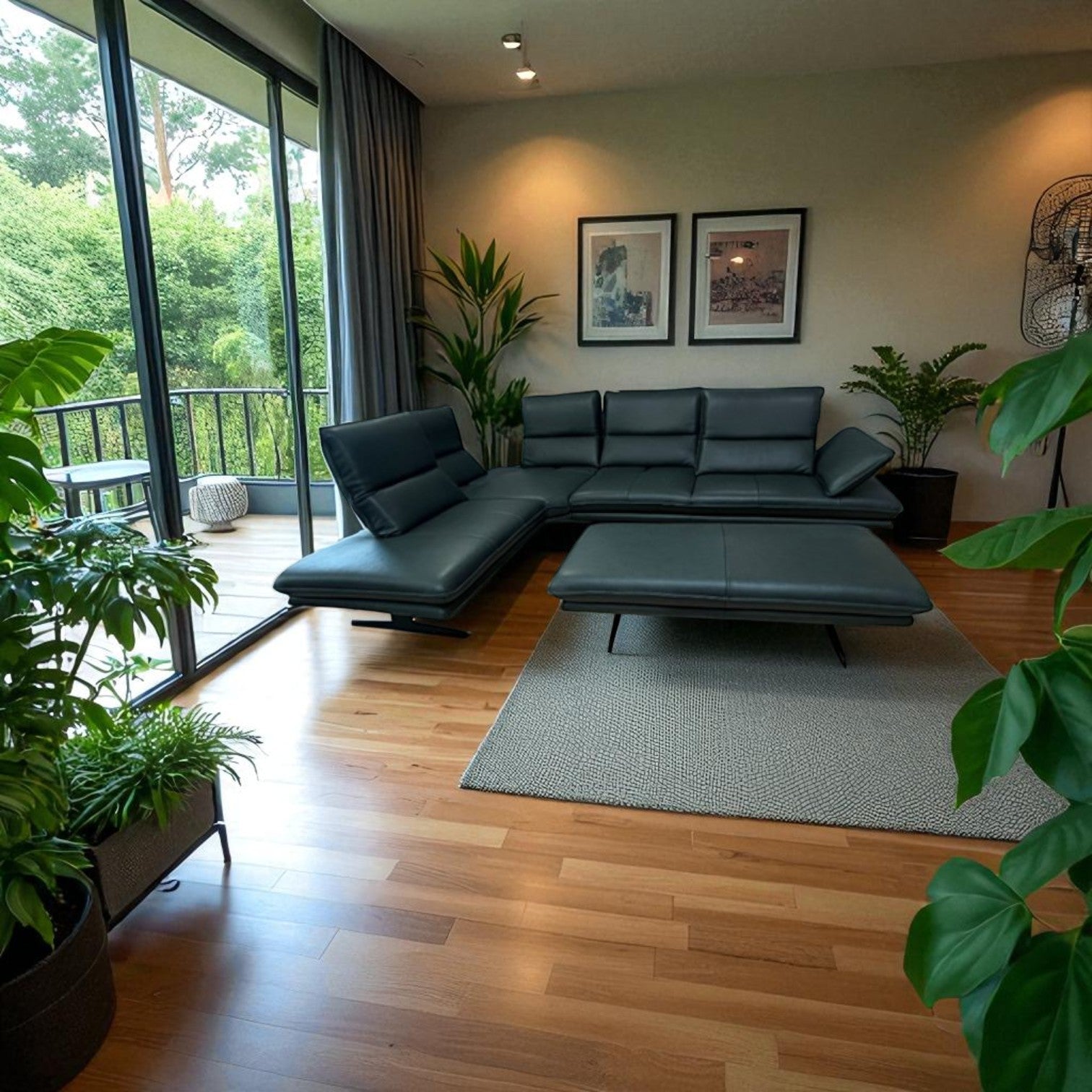 Ecksofa W.Schillig 16777 "broadway" – Leder Forest mit Hocker