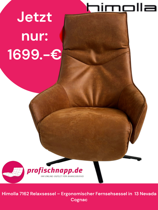 Himolla 7162 S Lounger – Elektrischer Relaxsessel mit 2 Motoren in Lederoptik 13 Nevada Cognac