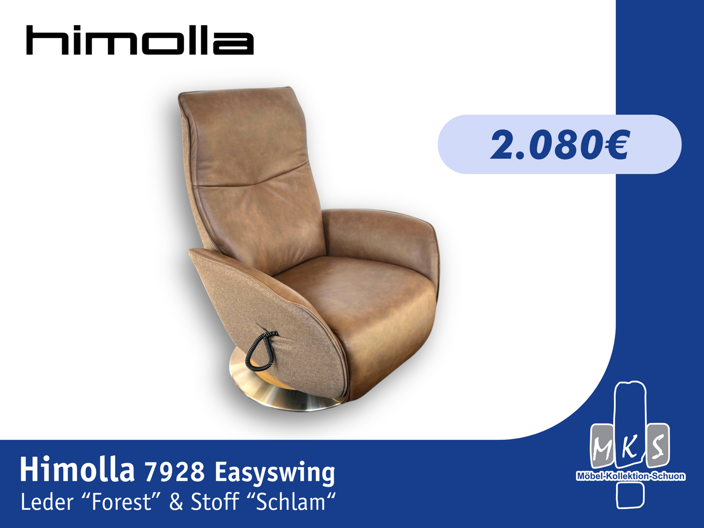Sessel Himolla 7928 Easy-Swing Relaxsessel 1-motorig mit Aufstehhilfe, Leder Forest & Stoff Salino Schlam