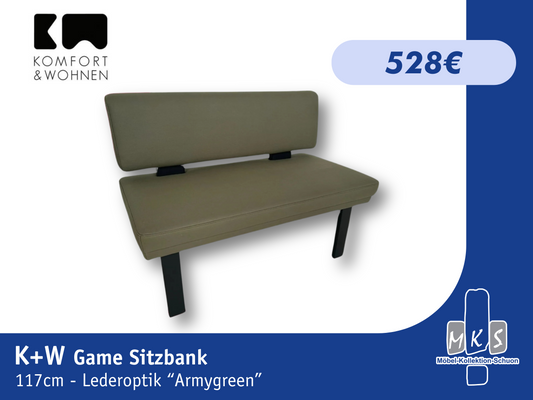 Sitzbank KW 4191 Game 117 cm – Metallkufen Schwarz, Lederoptik Armygreen | Stilvolle Sitzbank