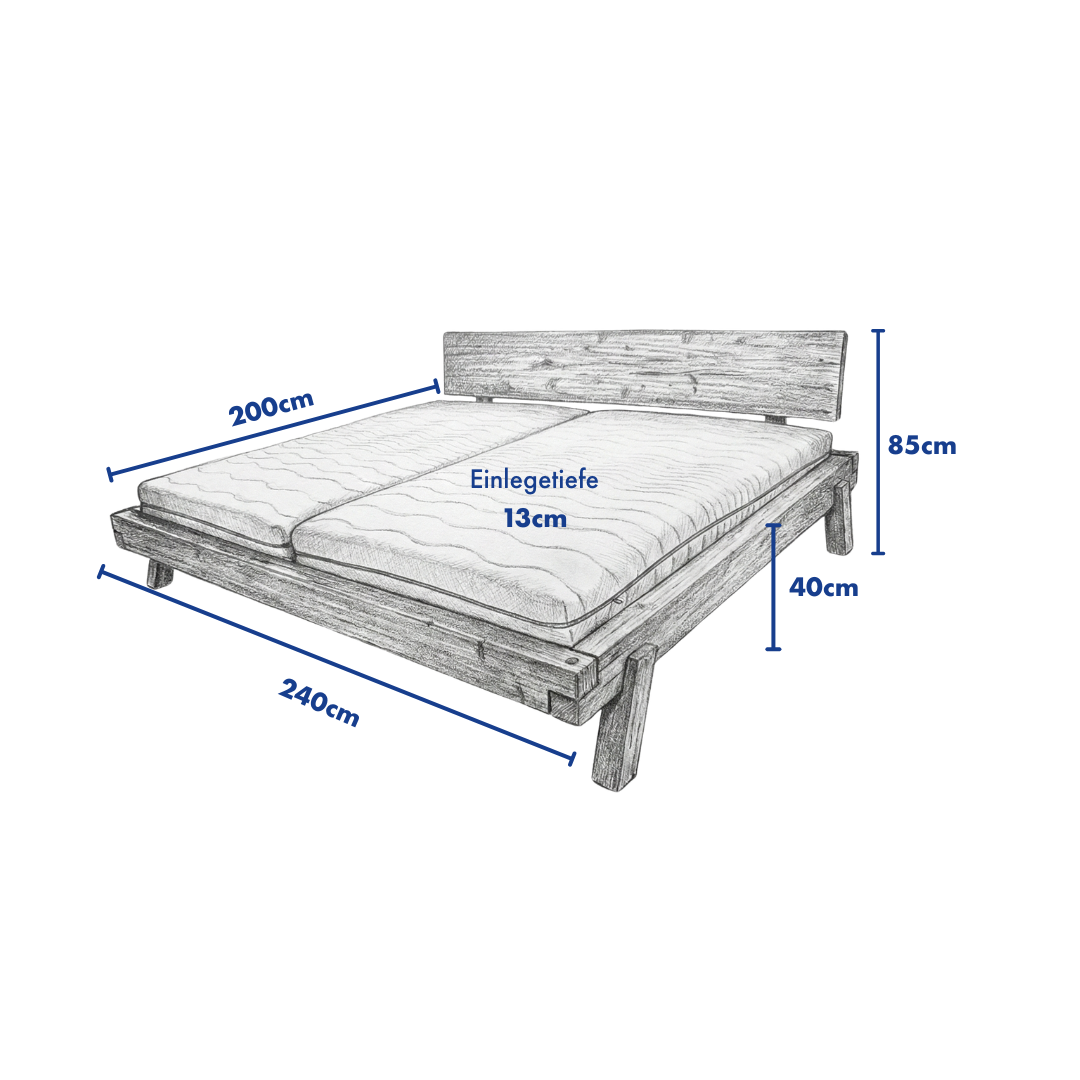 Bett Family Eichenoptik Massivholz - 240cm Breite