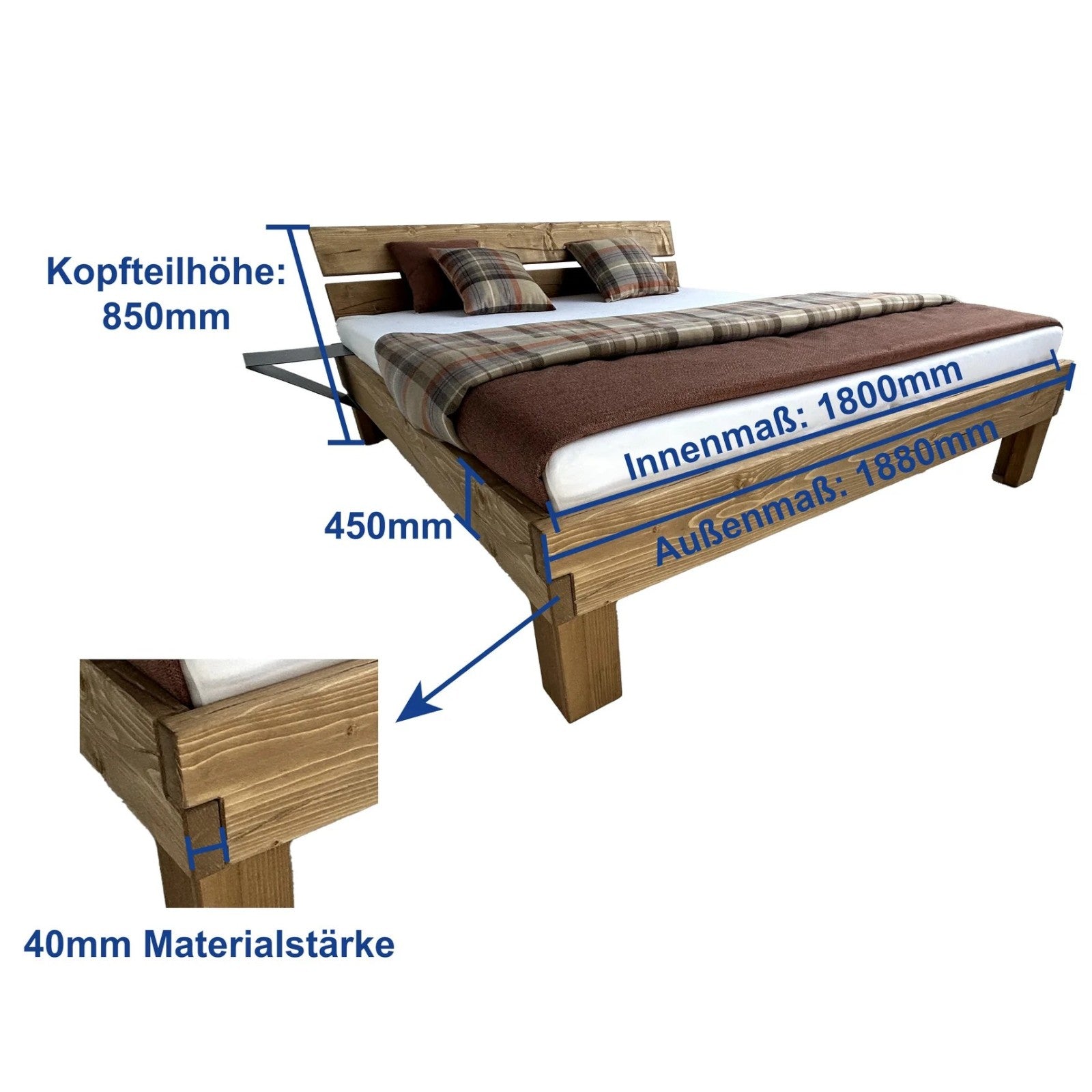 Bett Wickie Massivholz mit Kopfteil - 180x200cm