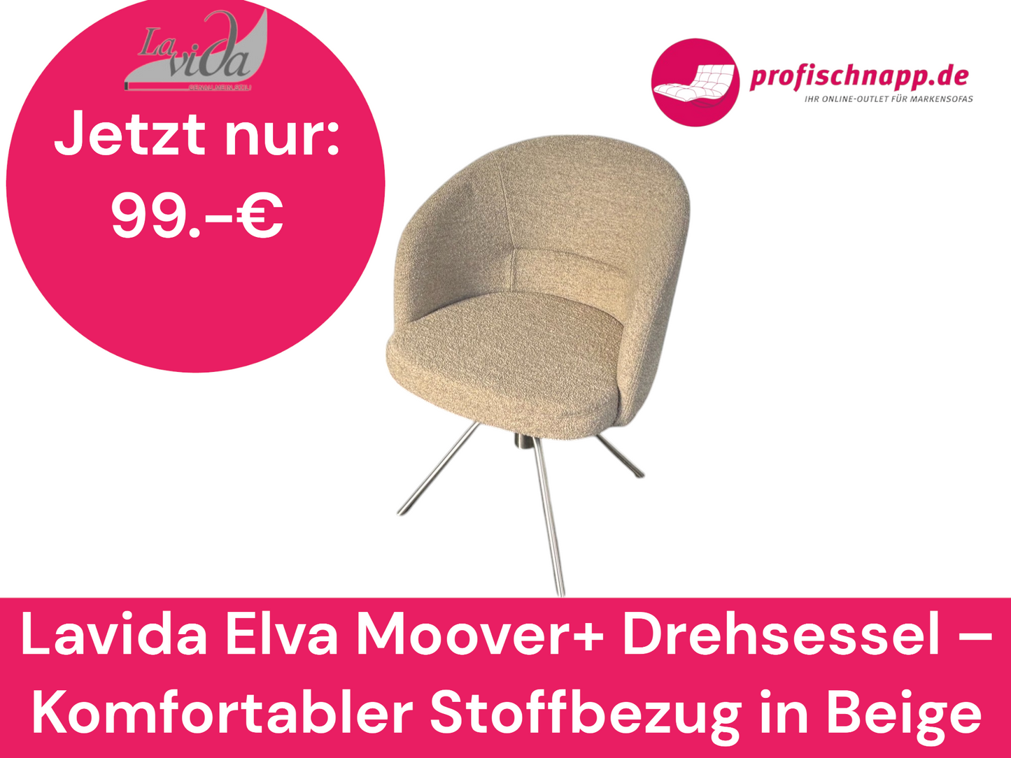 Lavida Elva Moover+ Drehsessel – Komfortabler Stoffbezug in Beige