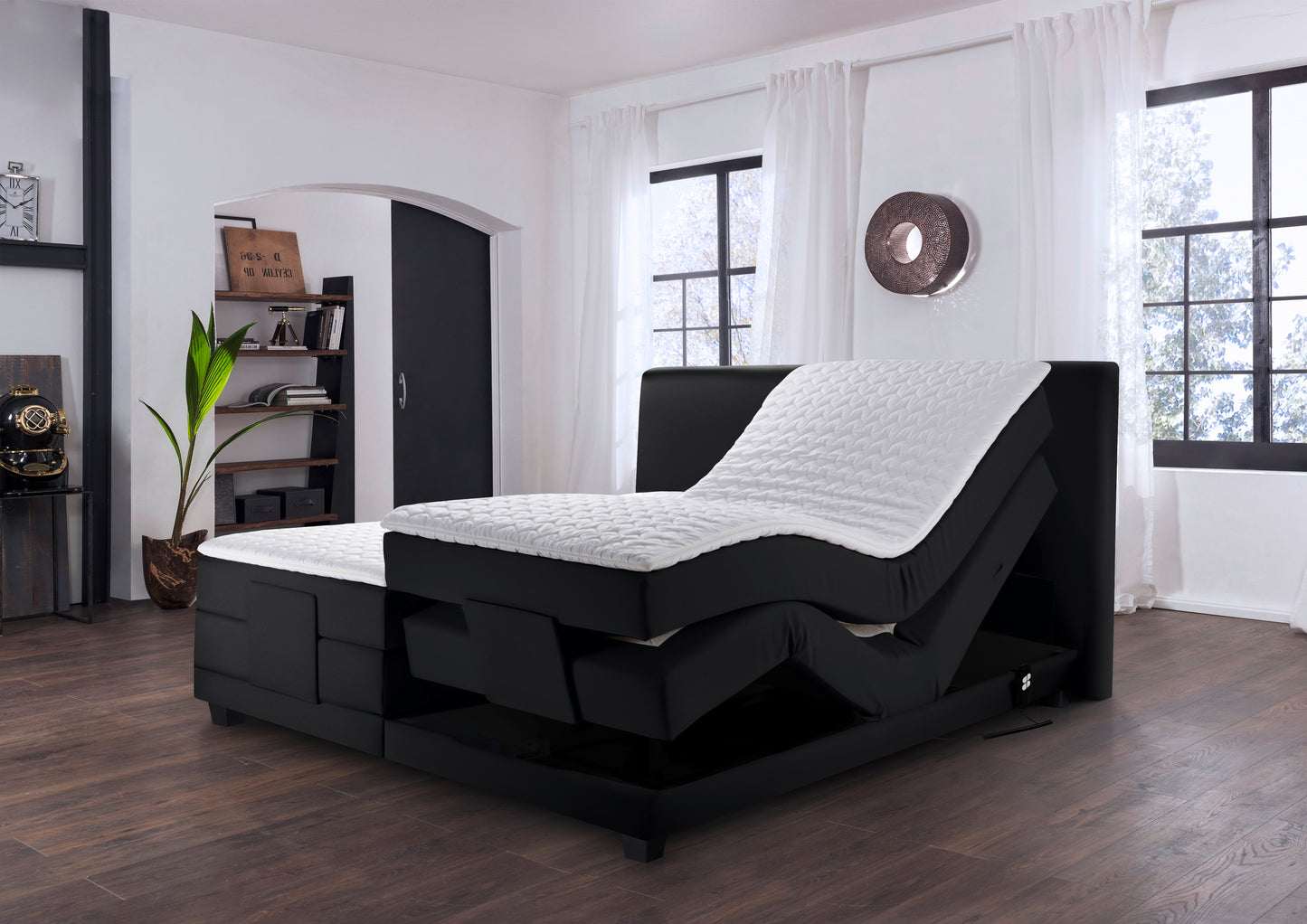 Ferrol Boxspringbett: Elektrisch 160x200cm Schwarz