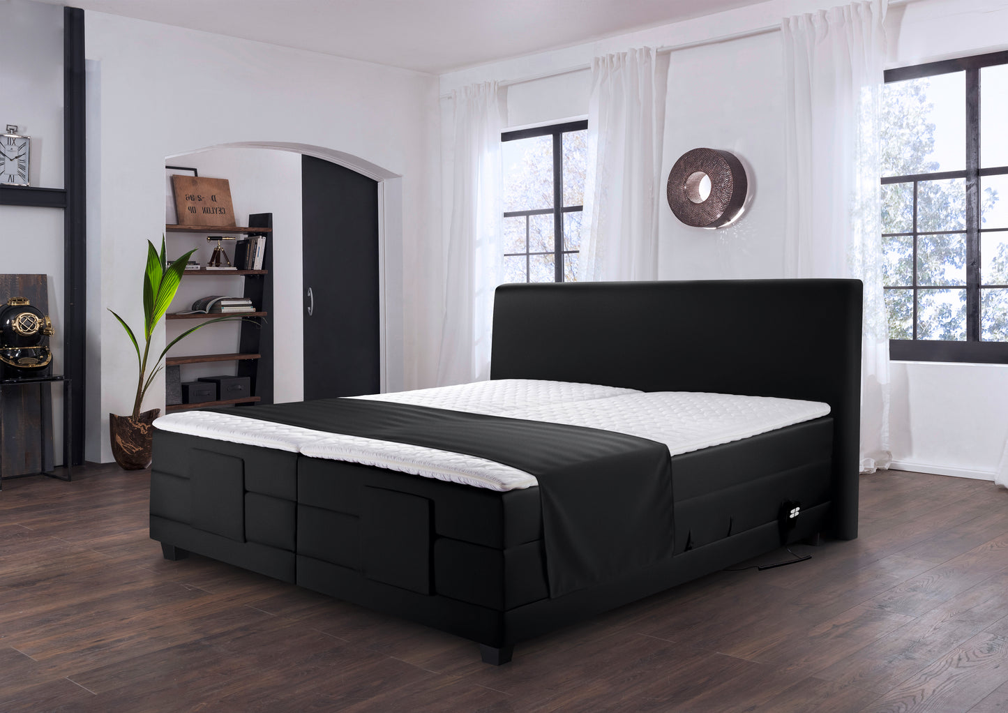 Ferrol Boxspringbett: Elektrisch 180x200cm Schwarz