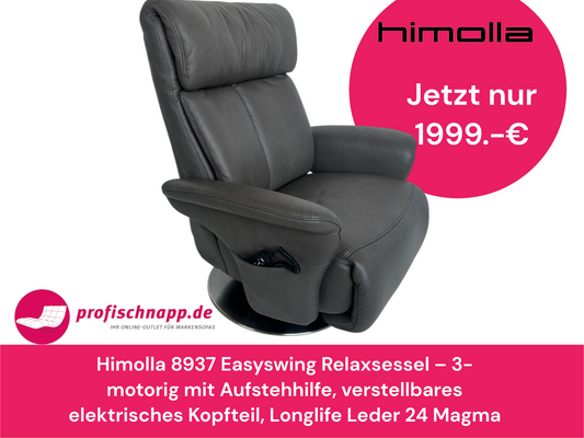 Himolla 8937 Easyswing Relaxsessel – 3-motorig mit Aufstehhilfe, verstellbares elektrisches Kopfteil, Longlife Leder 24 Magma