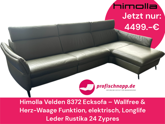 Himolla Velden 8372 Ecksofa – Wallfree & Herz-Waage Funktion, elektrisch, Longlife Leder Rustika 24 Zypres