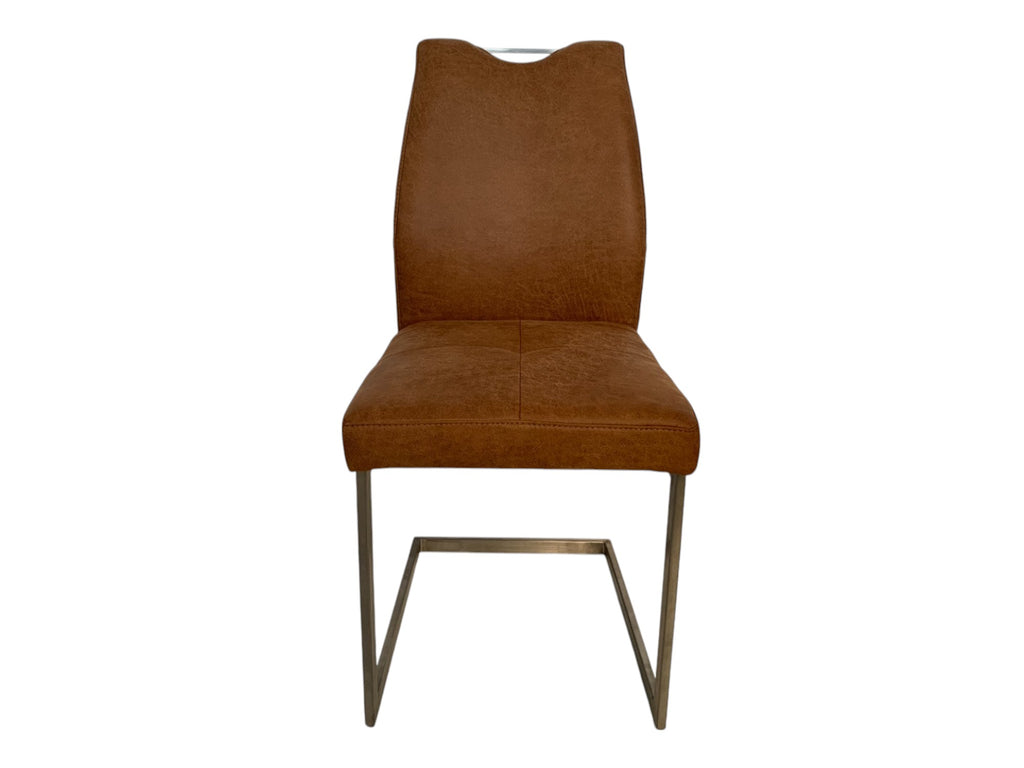 Stühle K+W 6135 3er Set Schwingstühle – Edelstahl gebürstet, Lederoptik braun meliert, modernes Design