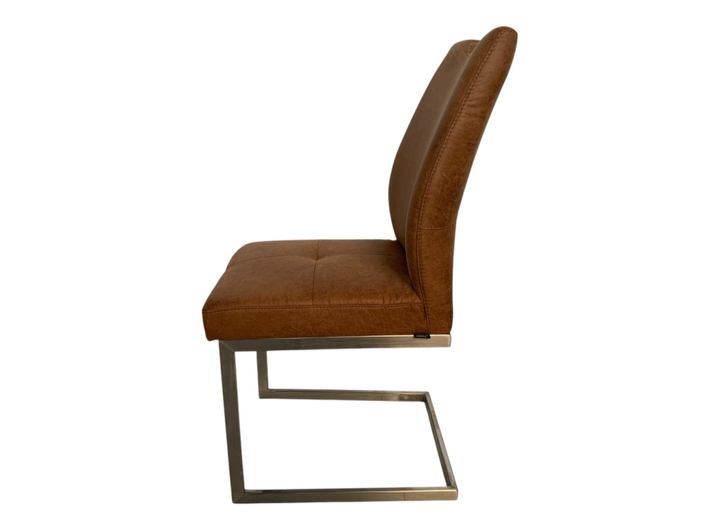 Stühle K+W 6135 3er Set Schwingstühle – Edelstahl gebürstet, Lederoptik braun meliert, modernes Design