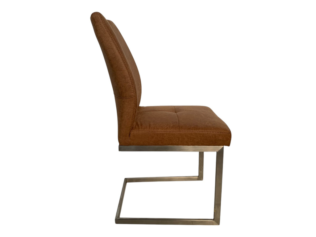 Stühle K+W 6135 3er Set Schwingstühle – Edelstahl gebürstet, Lederoptik braun meliert, modernes Design
