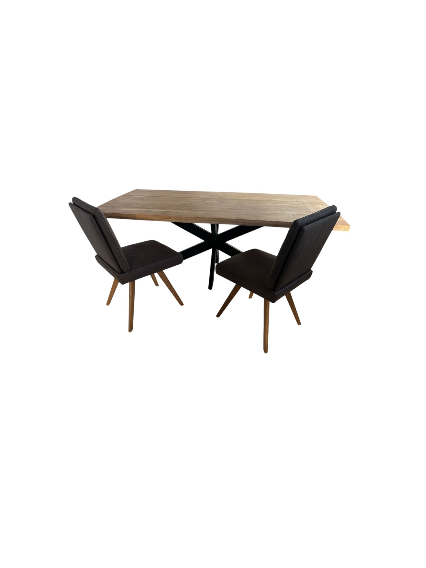 Stuhl K+W 6271 Leder Kastanienbraun – 2er Set mit 4 Füßen aus massivem Holz