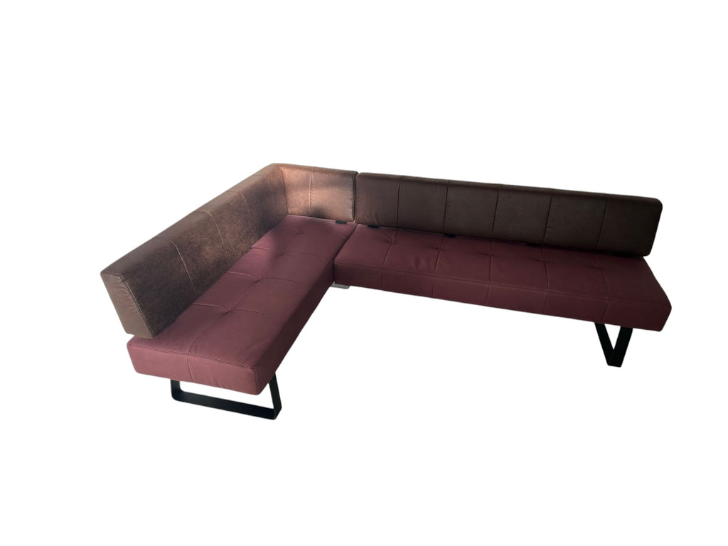 Eckbank K+W 7917 2-tlg 260x165 cm – Kufen Schwarz, Lederoptik Rot-Braun